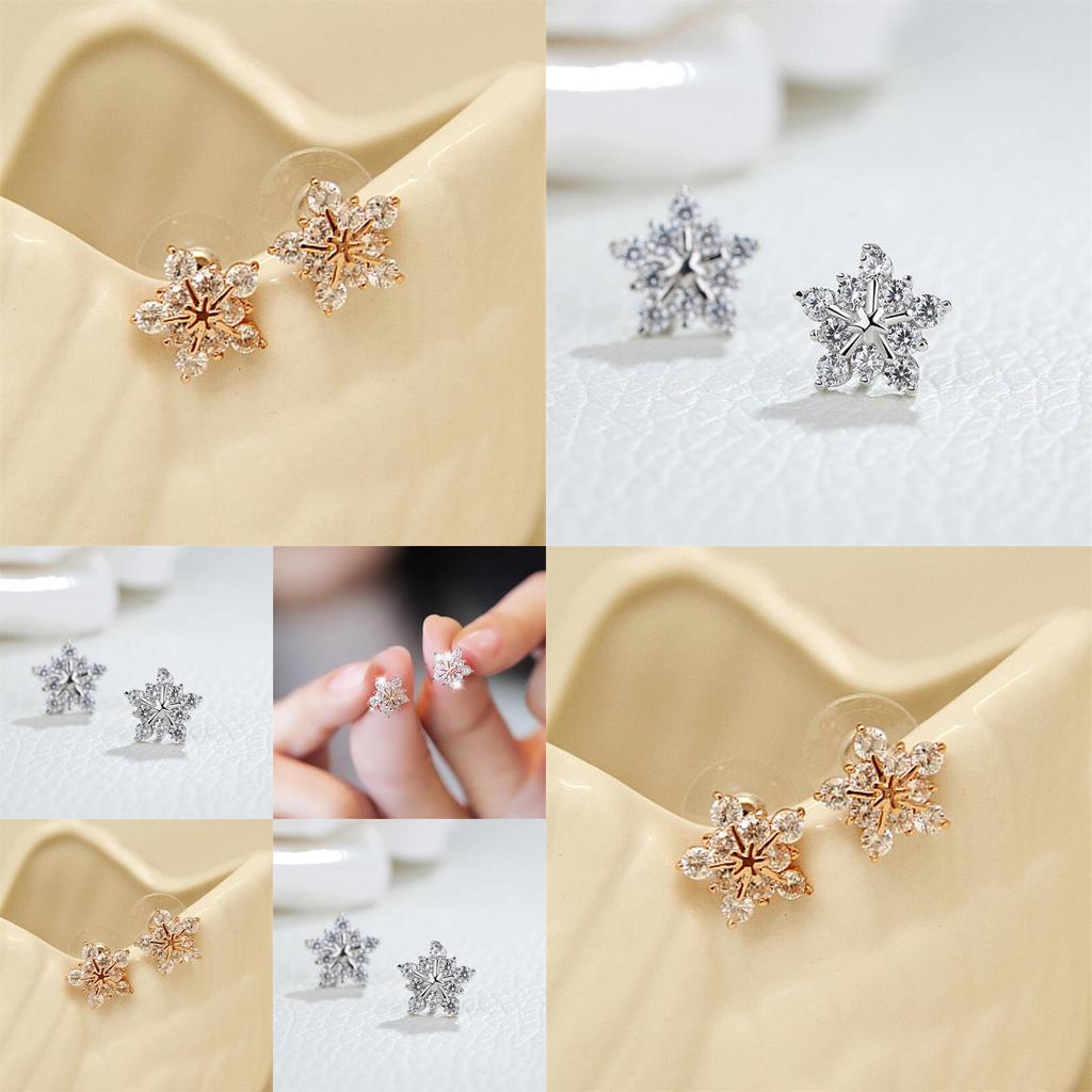 Праздничные серьги-пусеты «Снежинки» с серебристым покрытием для женщин, подарочный аксессуар