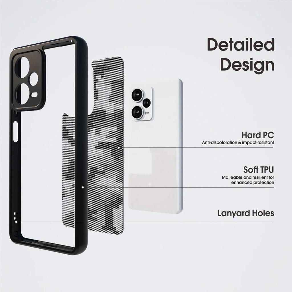 (Comes with Wrist Strap)ibmrs for Xiaomi Redmi Note 12 Pro+  Anti-Fingerprint Camo Case ,matte Clear Transparent Phone Protective Case