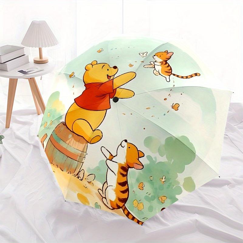 Winnie-the-Pooh, Tiger Automatic Opening and Closing Umbrella - 8 Ribs Portable Folding Umbrella with Plastic Handle, Suitable for Leisure a