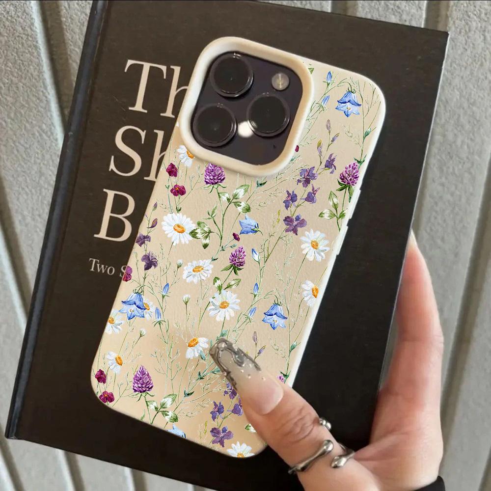 Крутой чехол для телефона с узором из кожи личи «Цветок Персика» для iPhone 17 16e 16 15 14 13 12 Air Pro Max Plus X XR XSMax