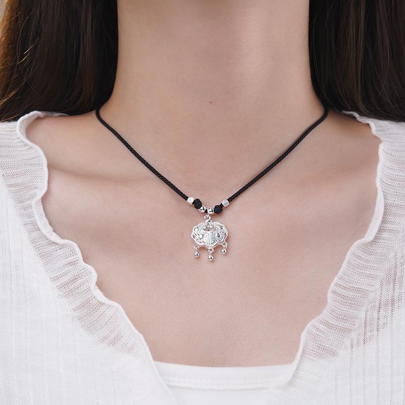 Ожерелье с замком безопасности в китайском стиле, женская цепочка на ключицу в стиле ретро в китайском стиле