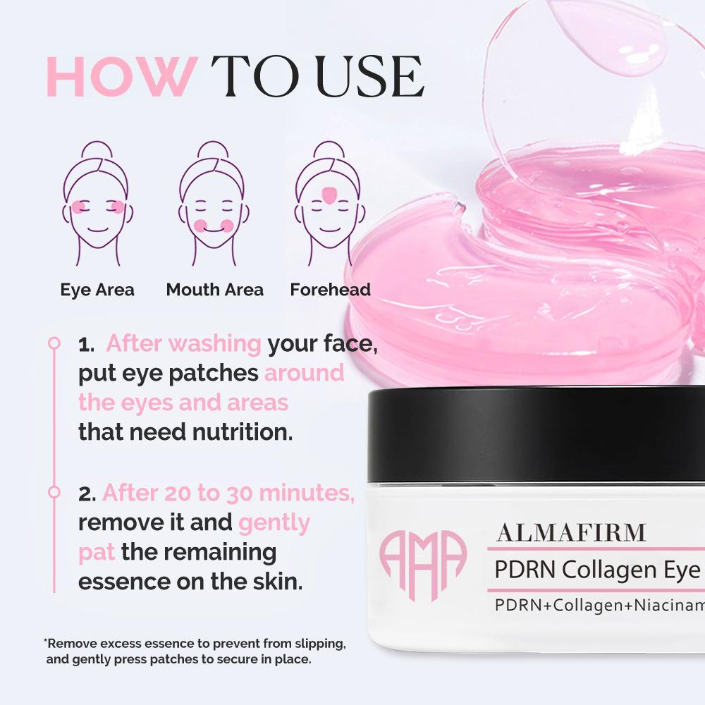 Almafirm Collagen PDRN Hydrating Hydrogel Eye Patches 60 Pcs Anti-Wrinkle Firming Dark Circle Remover Fast Absorbing Travel Size
