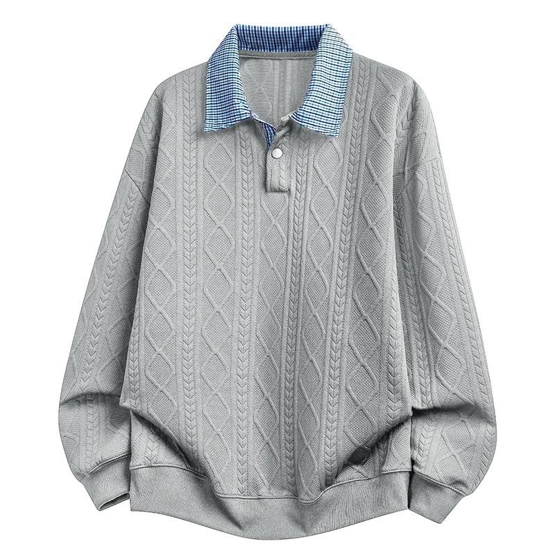 Loose Fit Plus Size Jacquard Plaid Collar American Casual Sweatshirt