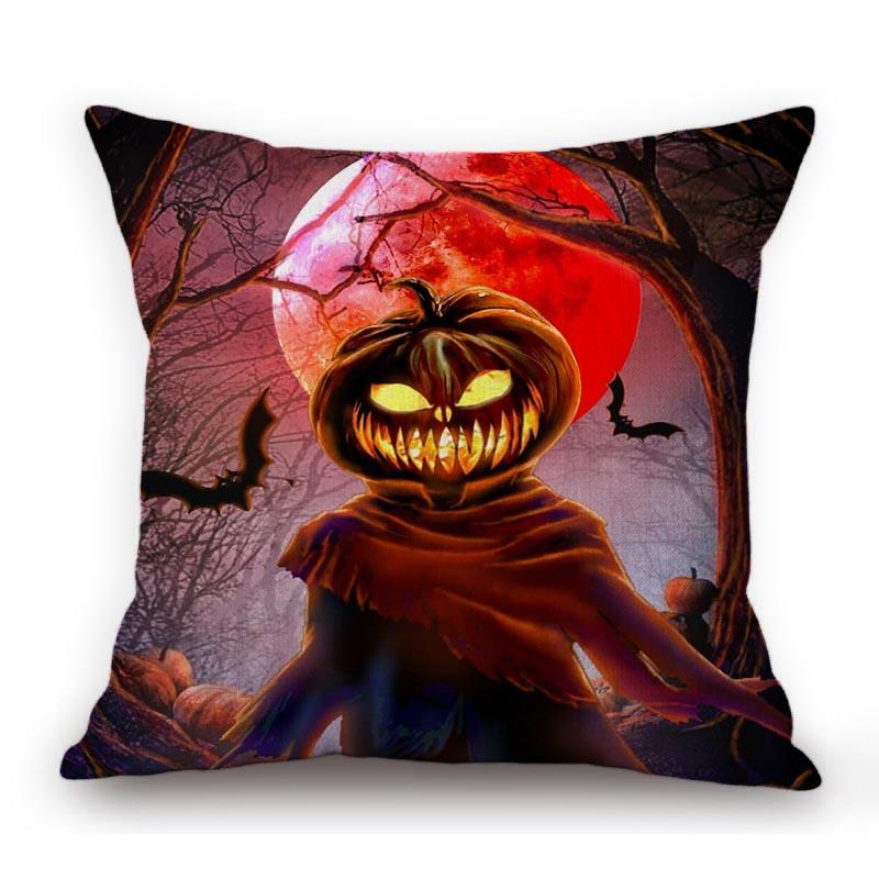 Halloween Skull Scarecrow Witch Creepy Pumpkin Face Autumn Carnival Decoration Sofa Throw Pillow Case Cotton Linen Cushion Cover