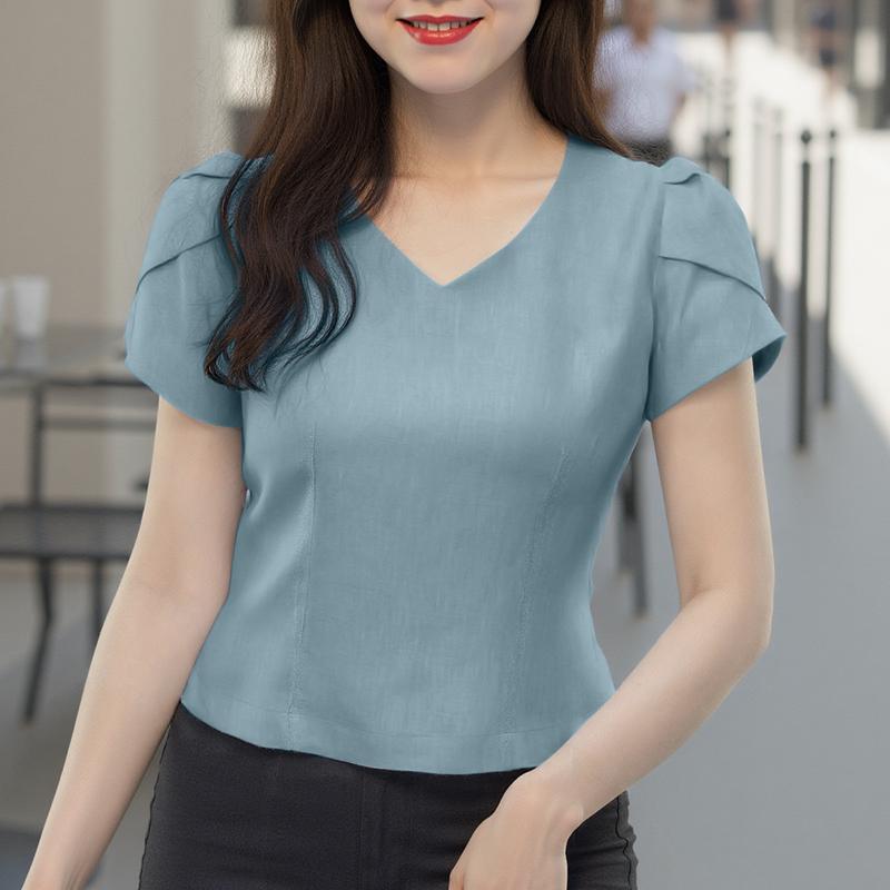 ZANZEA Женская повседневная летняя блузка с коротким рукавом и V-образным вырезом