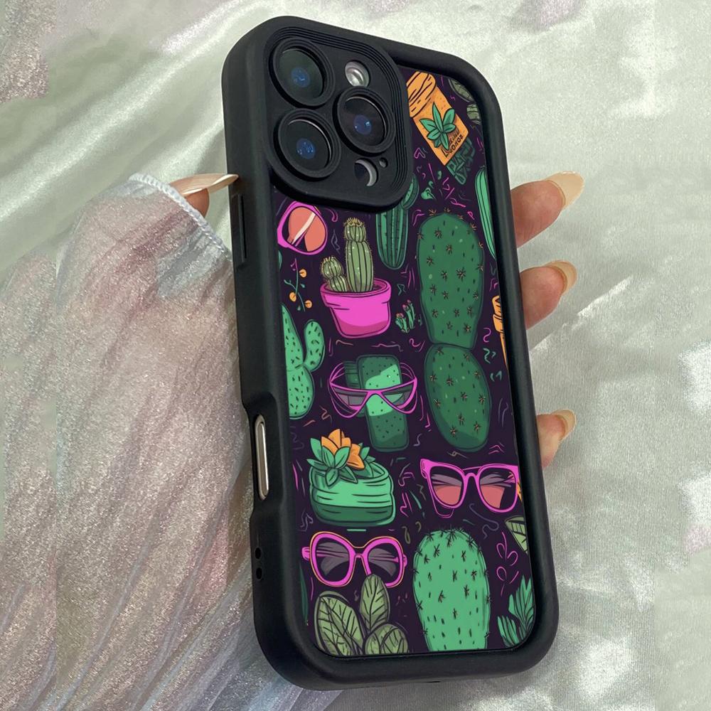JT11 Эстетика Рисунки Мультяшный Кактус Чехол для Телефона для iPhone 17 Pro Max Samsung S26 Ultra A17 A26 A07 Xiaomi Redmi Note 14 Pro Plus Мягкий ТПУ Чехол-Обложка
