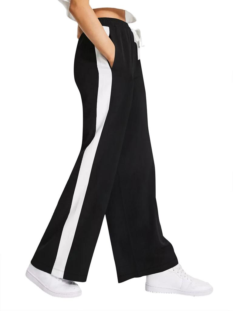 Contrasting Colour Block Elastic Waist Wide-leg Pants Casual Straight-leg Pants for Women Wide-leg
