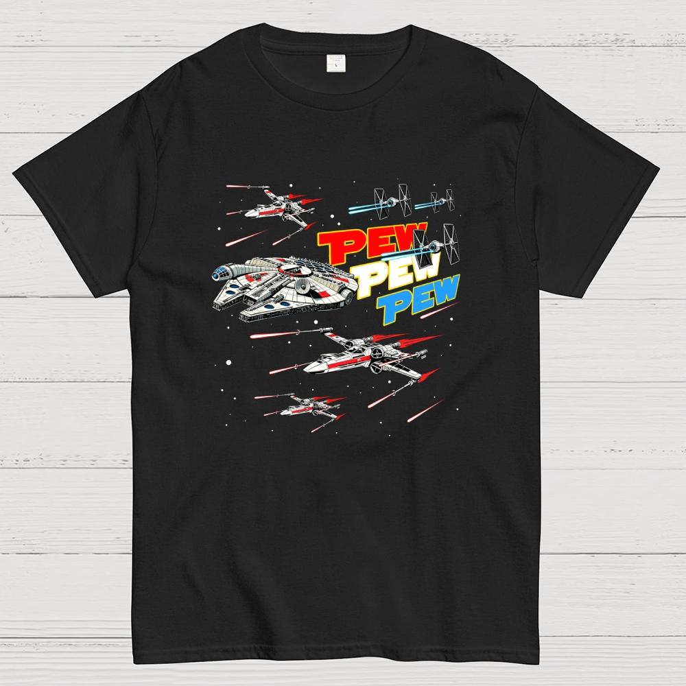 Red White and Pew Pew Pew Cotton Casual Cool Loose T-Shirt