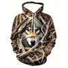 Winter Wolf Art Print Hoodie for Men, Varied Timber Wolf in Snow Scene Graphic Collages Full Graphic Loose Pullover, Nice for Weekend Hobby Activities