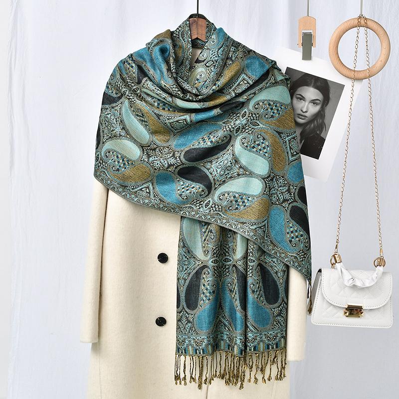 Paisley Pashmina Shawl Scarf Women Jacquard Cashew Printed Scarves Borders Female Tassel Travel Blanket Wraps Ethnic Shawls