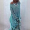 European and American One-Shoulder Knit Sweater with Hollow-Out Tassel Beach Cover-Up