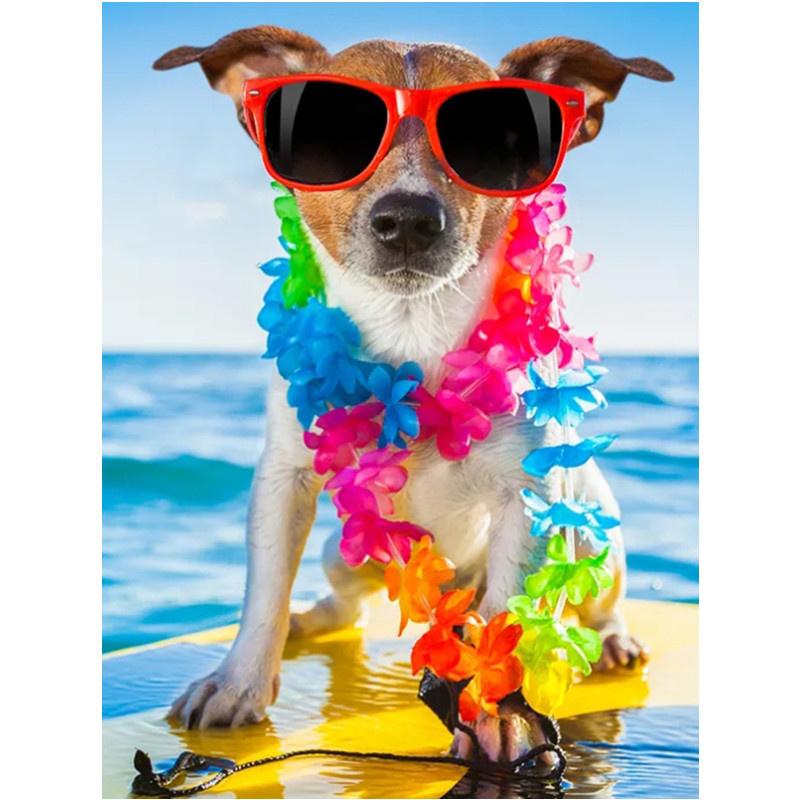 5D DIY Алмазная картина Happy Cool Beach Dog Алмазная вышивка Набор для вышивки крестом Полный горный хрусталь Мозаика Домашний декор
