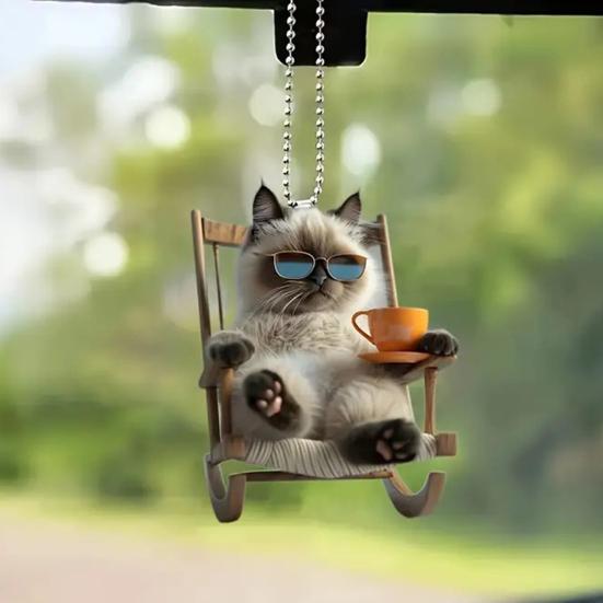 Кресло-качалка, подвесное украшение в виде кота, домашняя рождественская елка, зеркало заднего вида автомобиля, 2D, плоский акриловый котенок, подвесное украшение, мультяшное животное, кулон