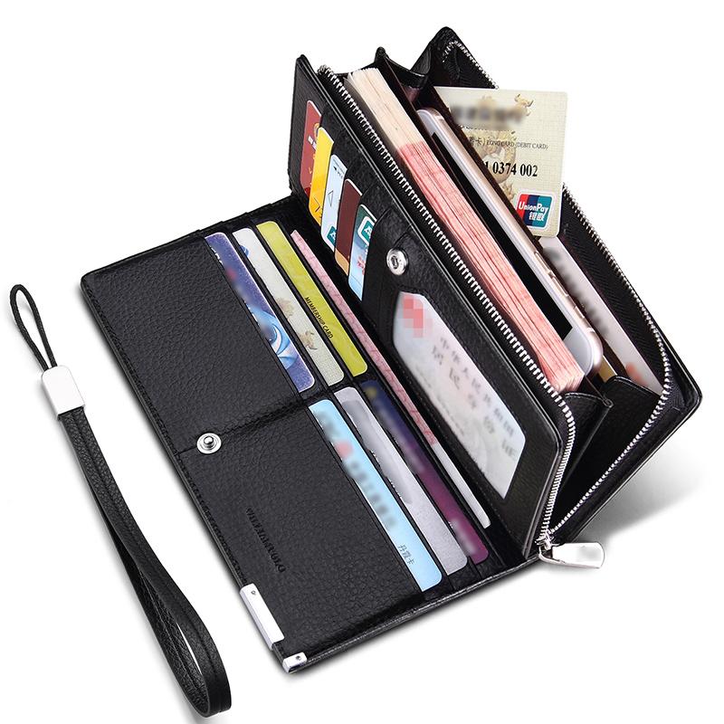 WILLIAMPOLO модный длинный дизайн из натуральной коровьей кожи, мужской металлический угловой кошелек для телефона, роскошный кошелек, черный #129