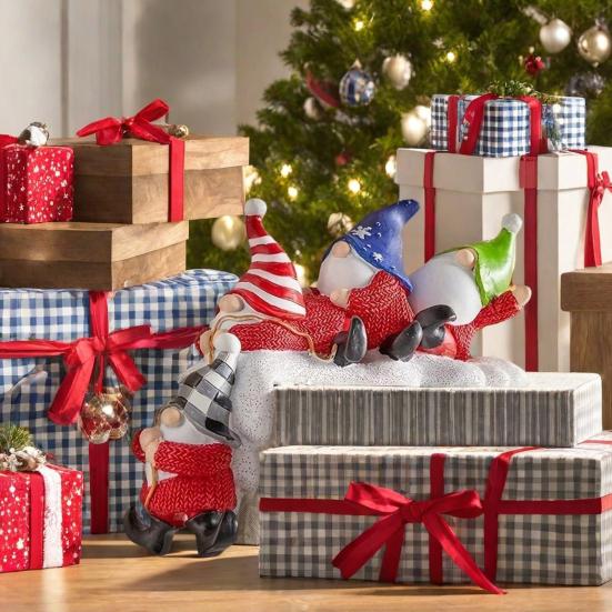 Рождественская статуэтка гнома, сидящая на полке, подвесная, четыре