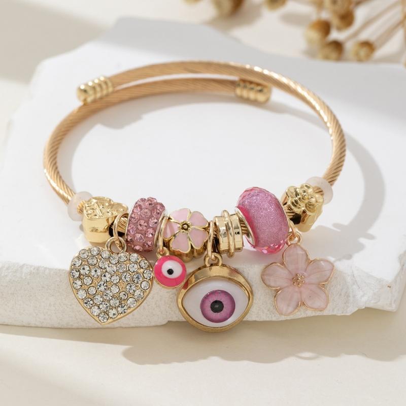 Браслет-манжета из нержавеющей стали с несколькими элементами в виде синего глаза от сглаза, с бусинами в виде круга, подходит для повседневной носки женщинами, для праздничных подарков