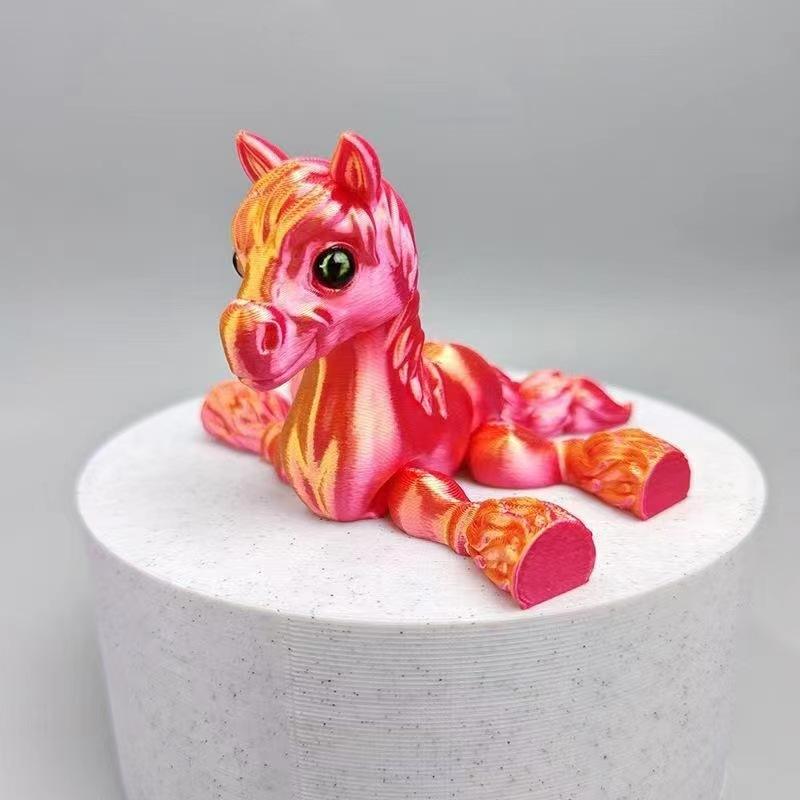 1Pc Random Color All-in-one Molding 3D Printed Horse Simulated Statue Cute Horse Joint Tail Movable Figurine Office Decor