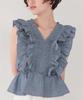Titibait Блузка без рукавов с оборками AFXP4275 Средне-голубая Женская