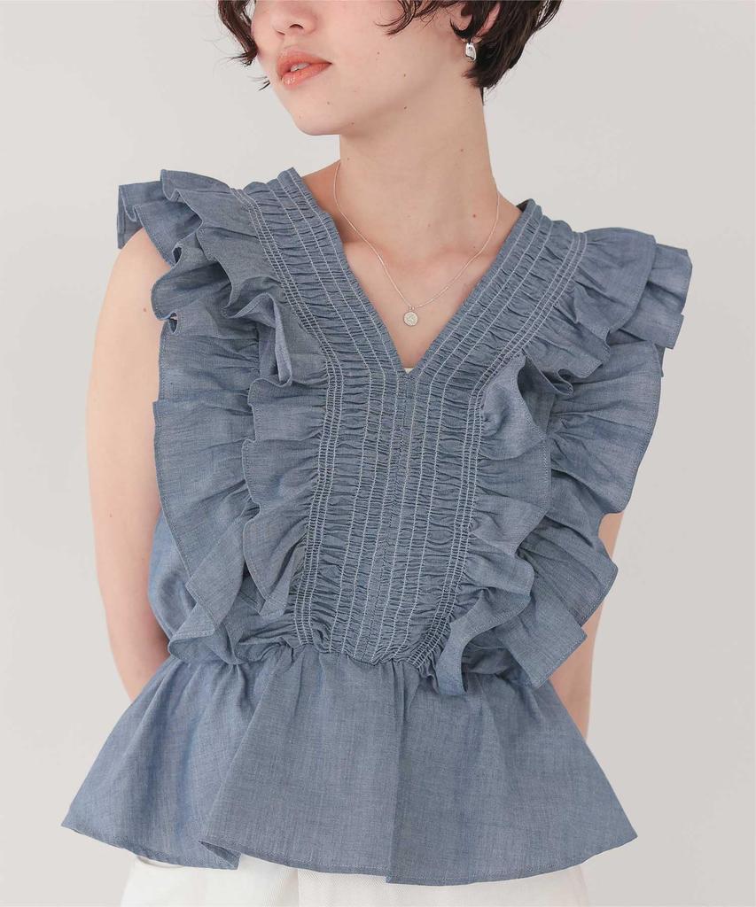 Titibait Блузка без рукавов с оборками AFXP4275 Средне-голубая Женская