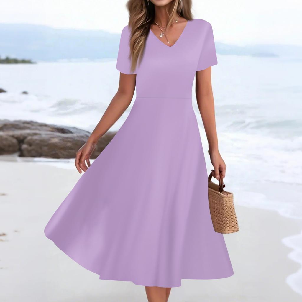 Женское летнее повседневное модное платье с принтом и карманом, коротким рукавом и V-образным вырезом
