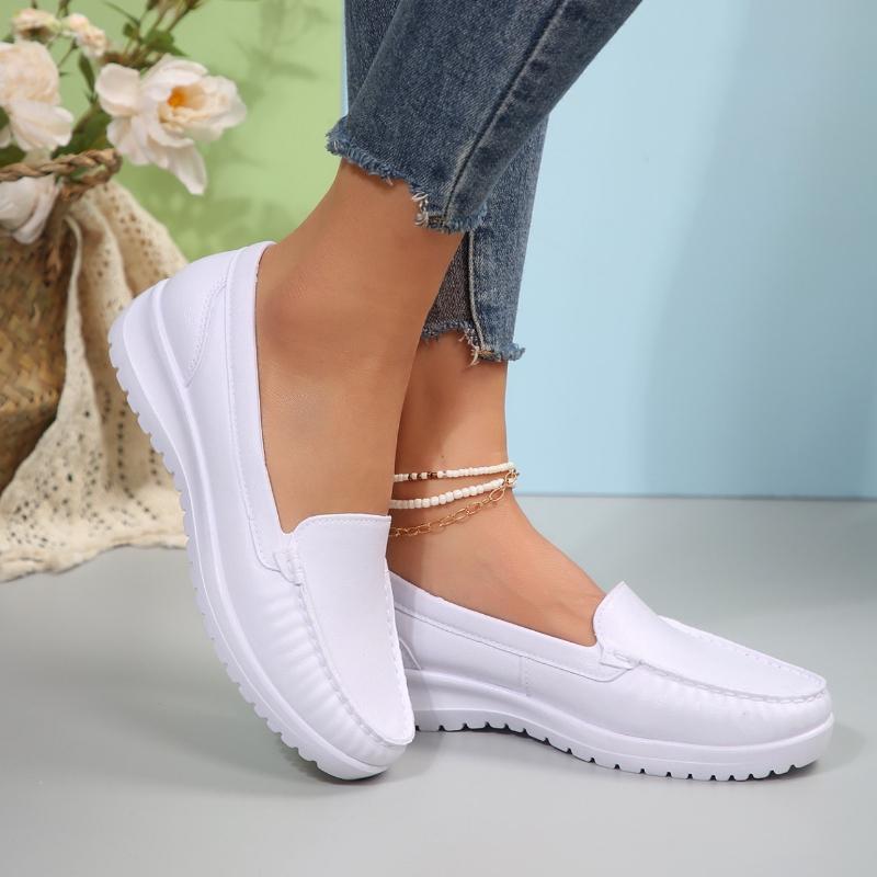 Весенне-осенняя повседневная модная обувь с круглым носком на плоской подошве, однотонная, удобная, нескользящая, износостойкая женская обувь