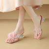 2025 Summer New Popular Super Fairy Flower Outer Slippers Female Foreign Style with Skirt Thick Heel Medium Heel Cool Slippers Female