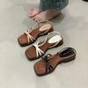 French wedge heel retro temperament sandals women's 2025 summer wear new naked pink with skirt niche thin strap Roman shoes