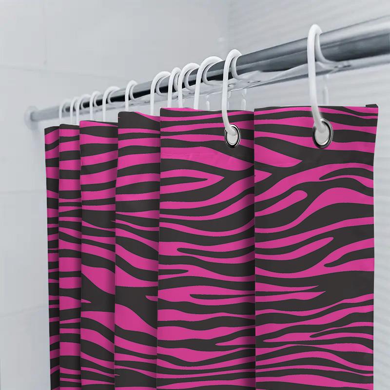 Pink Black Zebra Striped Shower Curtain Waterproof Bathroom Decoration