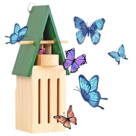 Домик для бабочек и кормушка Деревянный домик для бабочек Природная среда обитания бабочек с бабочкой