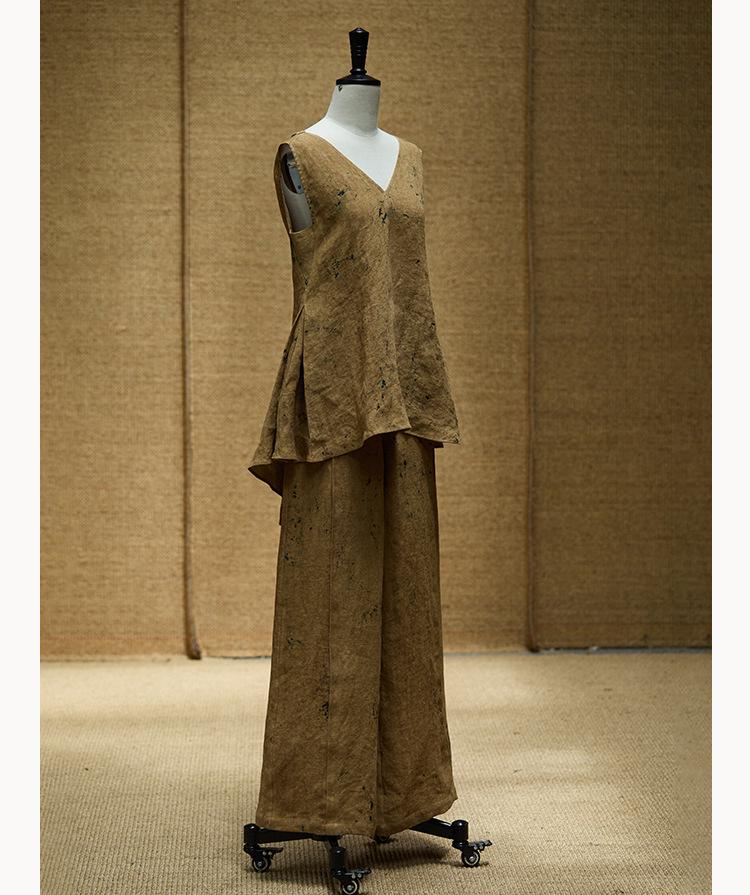 Осенний безрукавный топ из льна с пятнистой текстурой, вдохновленный оригами