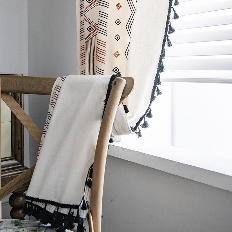 Bohemian Curtain with Tassels Single Panel Easy Hanging with A Rod Pocket & Loop for Farmhouse, Office & Living Rooms 1 Panel