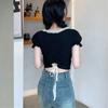 New Arrivals Open Run Women Lace Ribbon Puff Sleeve Crop T shirT