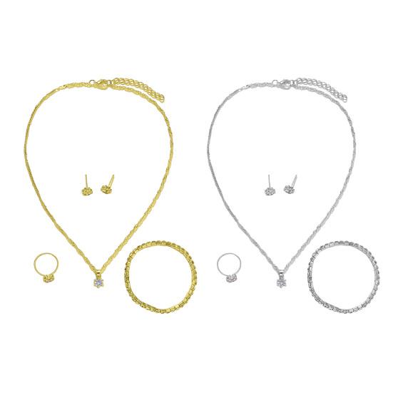 1 комплект, женский комплект ювелирных изделий, серьги, браслет, ожерелье, кольцо со стразами, регулируемое кольцо из нержавеющей стали, цветостойкий, легкий, женский подарок на день рождения, подарок для мамы