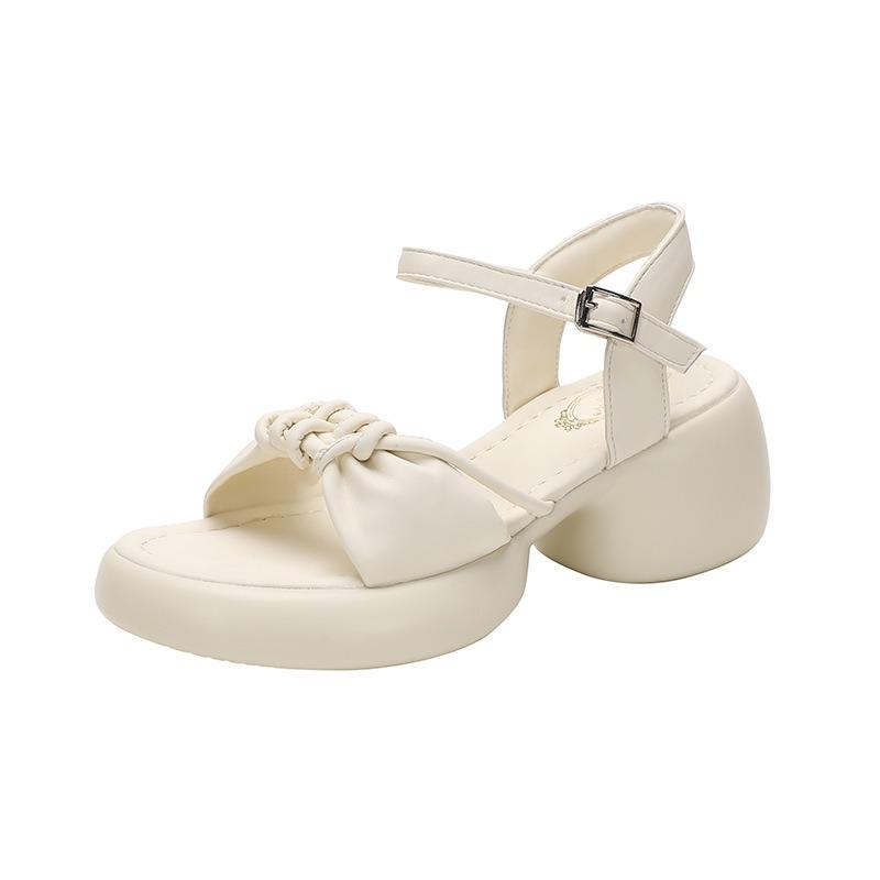 Новые сандалии на толстой подошве с одним ремешком для женской летней обуви, удобные высокие каблуки для женских толстых каблуков