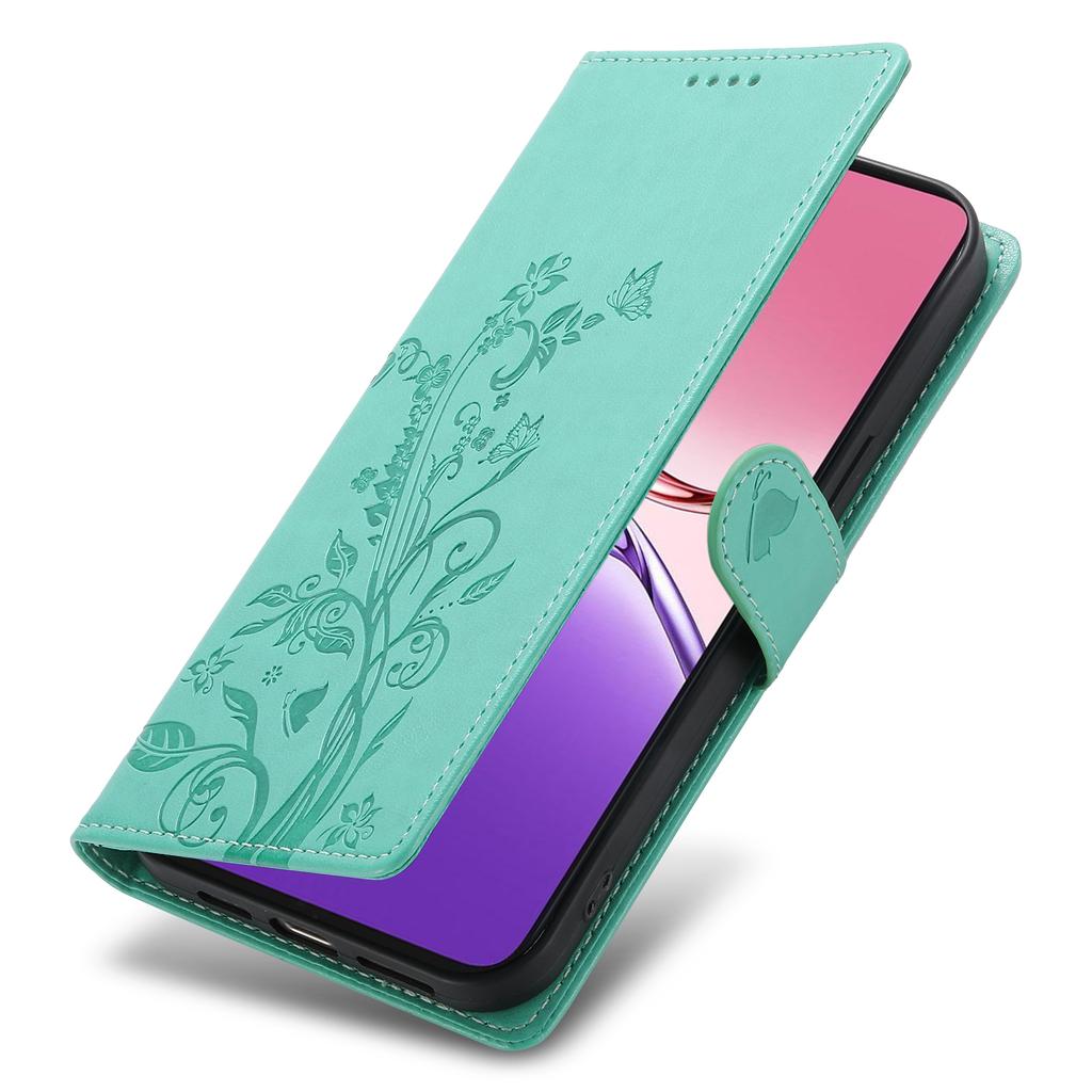 For Oppo A5 5G/A5i Pro 4G Wallet Case Butterfly Floral Imprint PU Leather Phone Cover with Wrist Strap
