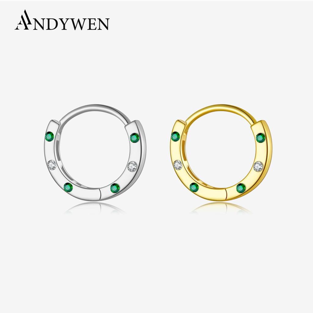 ANDYWEN Серьги-кольца из стерлингового серебра 925 пробы с золотым покрытием, женские серьги с зеленым кубическим цирконием, роскошные серьги для женщин, изящные ювелирные изделия