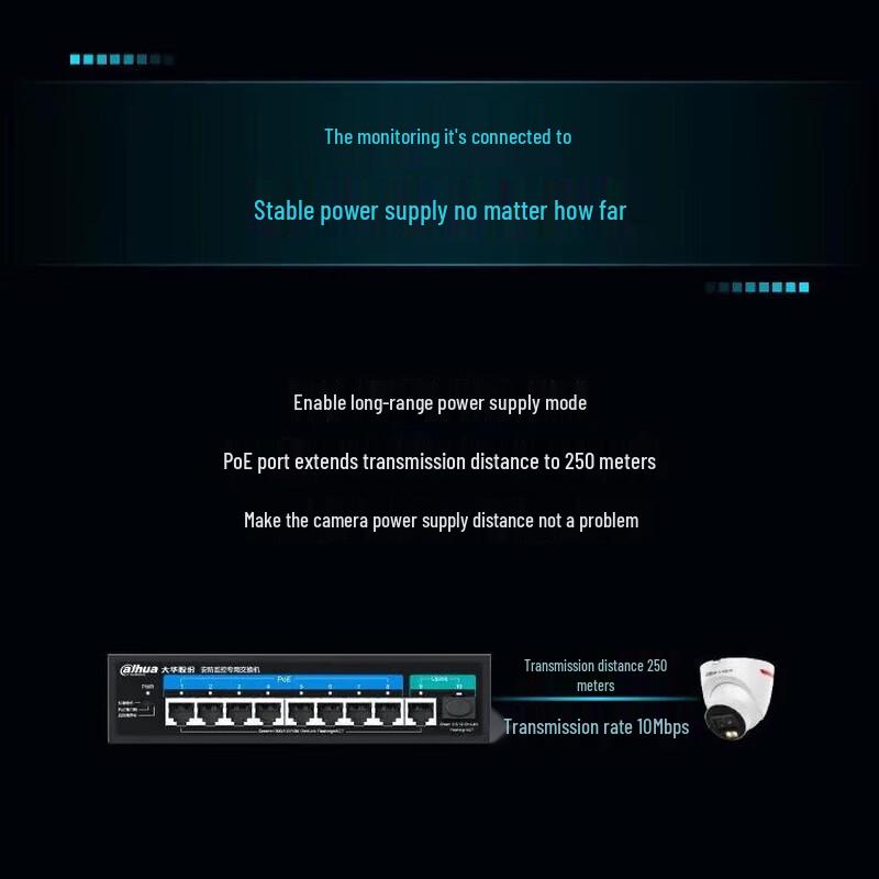 Гигабитный PoE-коммутатор Dahua на 8 портов (120W) Китайская вилка (адаптер в комплекте)
