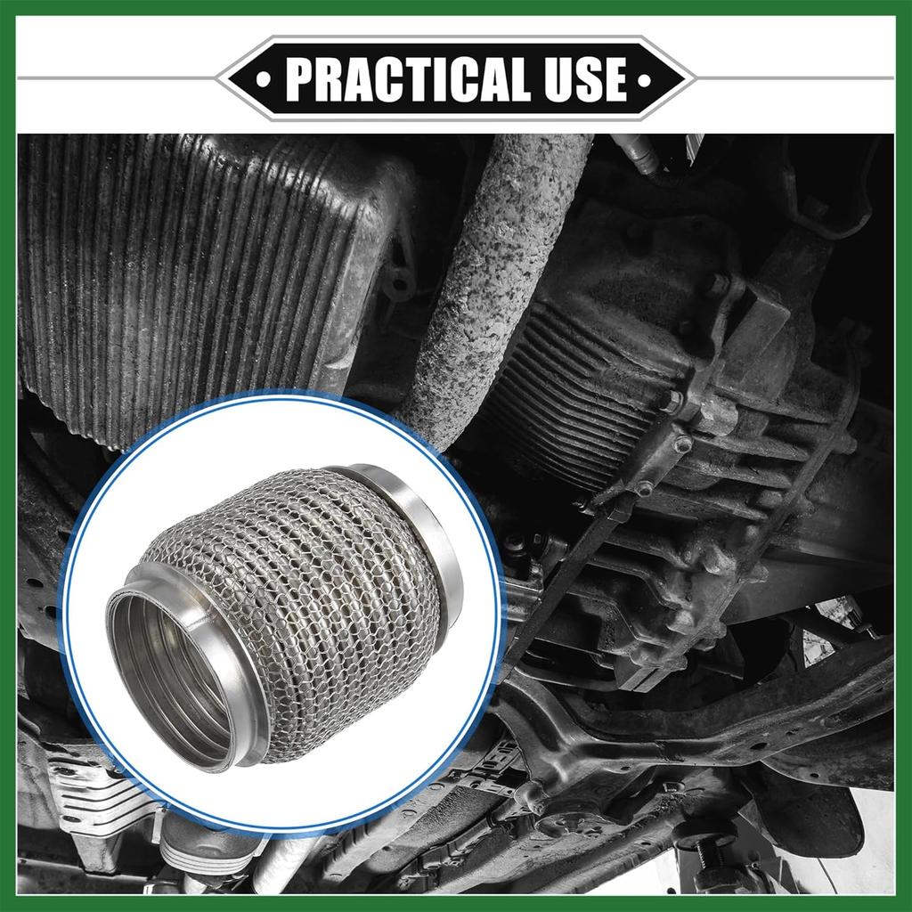 Motoforti Car Exhaust Flexible Pipe, 63x102mm 2.48"x4.02" Exhaust Flex Connector Pipes Bellows Universal for Car Durable Stainless Steel Silver Tone