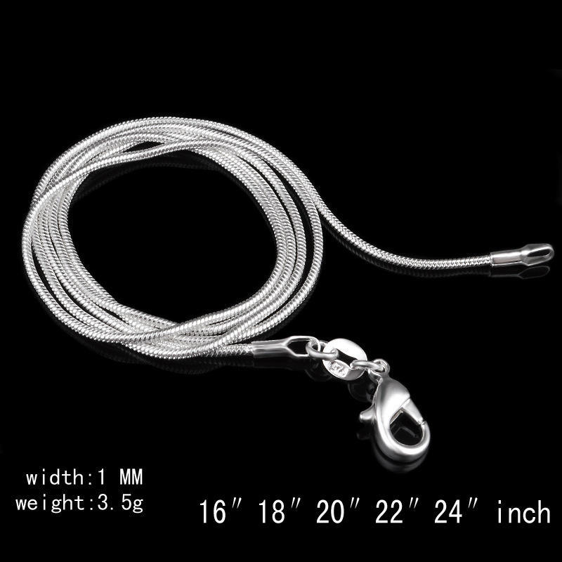 1MM Silver Plated Smooth Snake Chain Stamped Choker Necklace for Women Jewelry 16 18 20 22 24 26 28 30 Inch Dropshipping