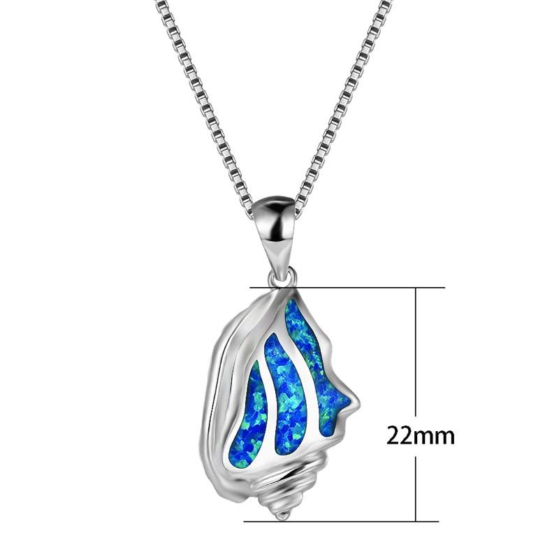 Unique Ocean Conch White Blue Fire Opal Stone Pendant Necklaces For Women 925 Sterling Silver Animal Jewelry Chain Necklace Gift
