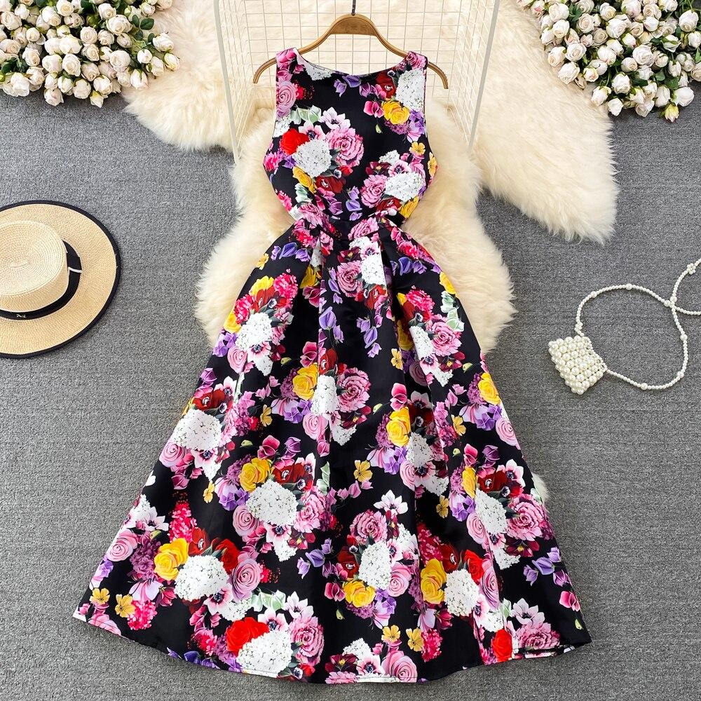 Юбка-жилет в стиле ретро в европейском и американском стиле. Высококачественное легкое роскошное платье трапециевидной формы с круглым вырезом и талией без рукавов.