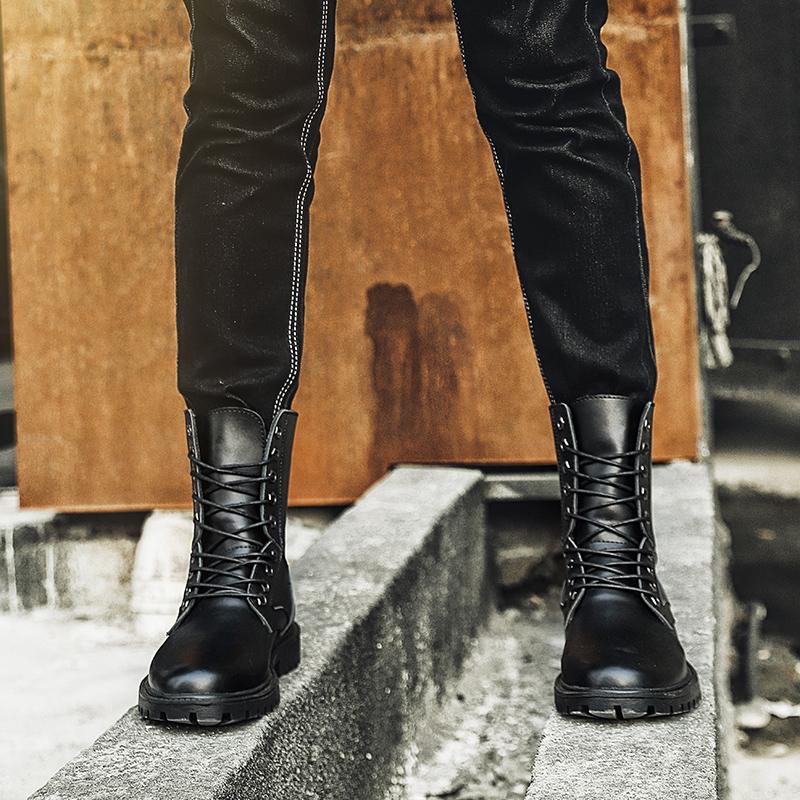 Мужские кожаные ботинки Высокие модные ботинки Мотоциклетные ботинки Ботильоны для пар Ботинки унисекс Ботинки для мотокросса Мужские ботинки Челси
