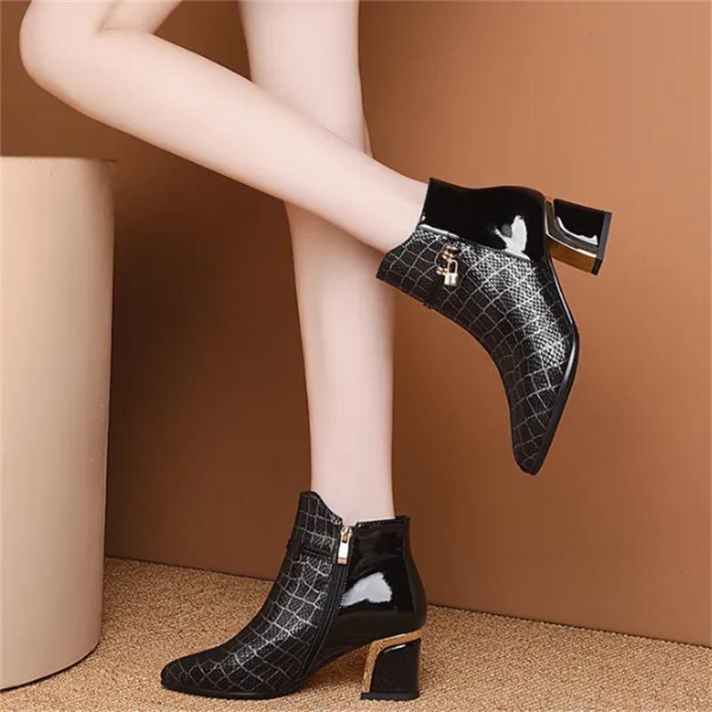 Cresfimix Botas Femininas Женская мода Высокое качество Черный клетчатый узор Высокий каблук Осенние сапоги Женская повседневная зимняя обувь A527