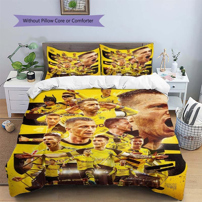 Borussia Dortmund Team Collage Print 3‑Pieces Duvet Cover Set Soccer Sports Bedding Bedroom Home Decor Without Pillow Core Comforter
