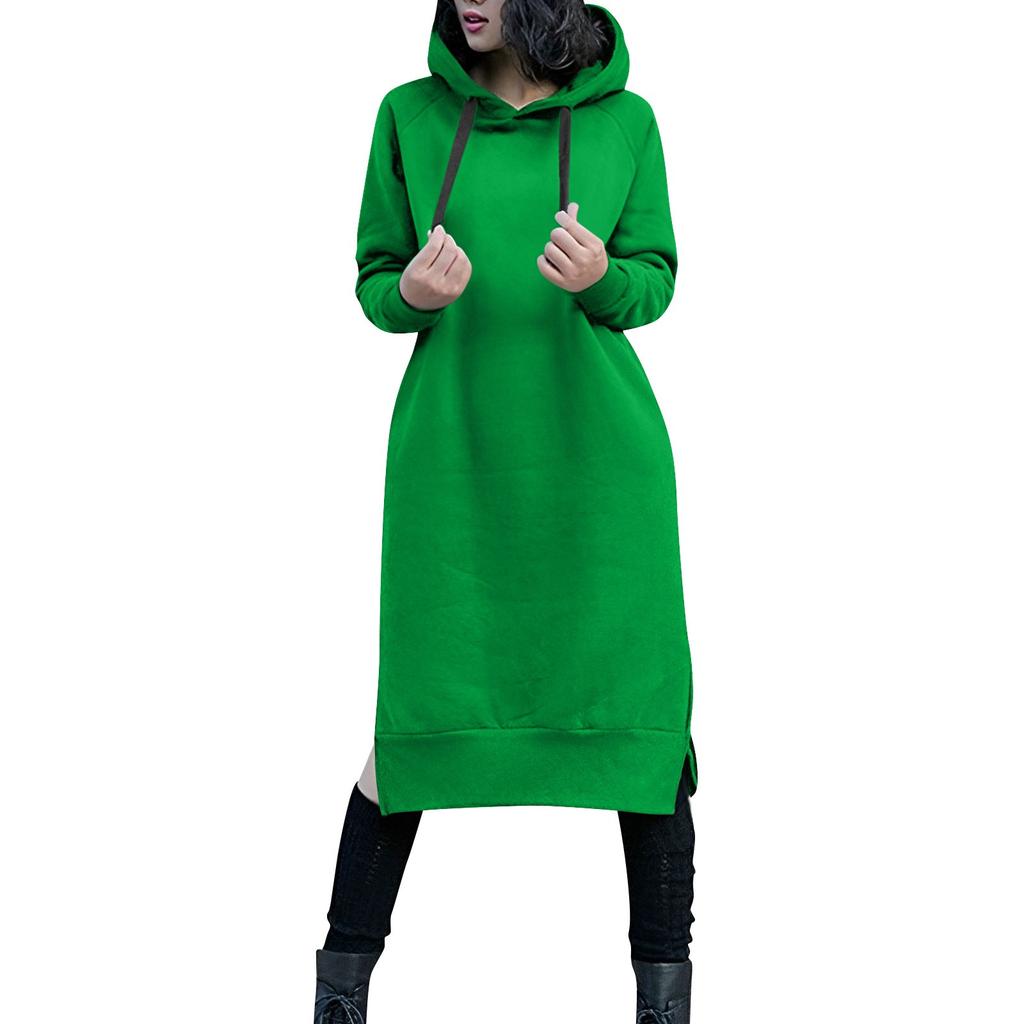 Cute Hooded Dress For Teen Girls Solid Color Drawstring Pocket Long Sleeve Fall Plus Size Sweatshirt Dress