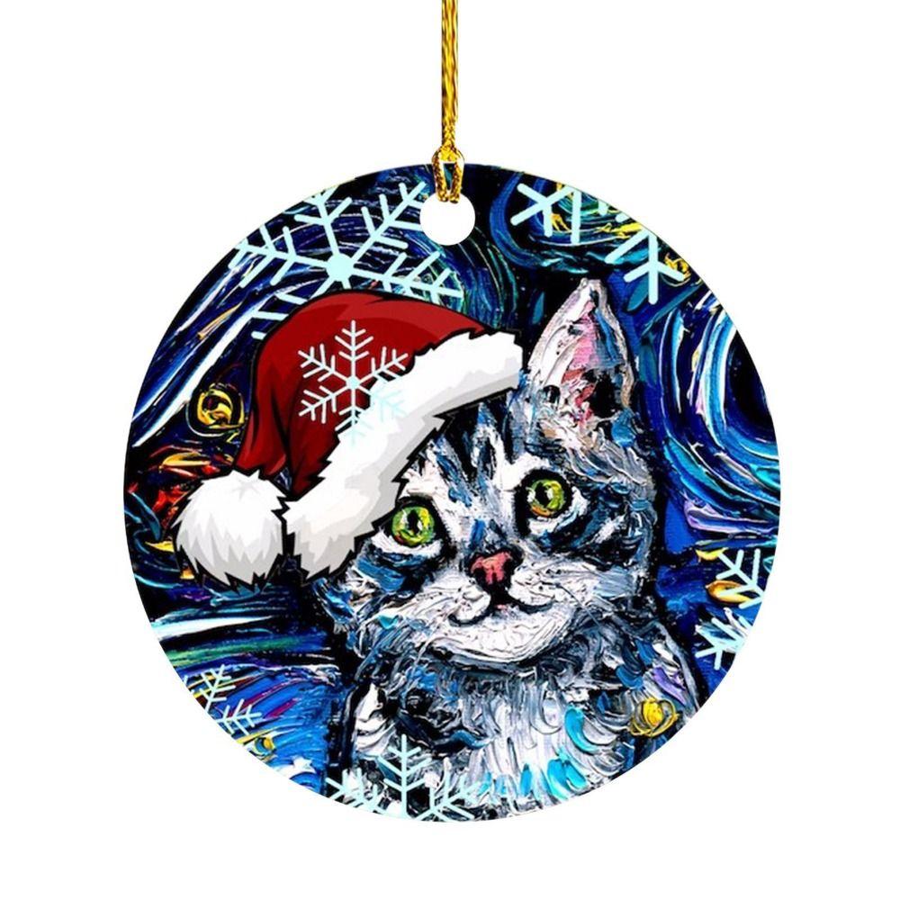 2D Christmas Cat Dog with Hat Pendant Decorative Acrylic Cat Xmas Tree Hanging Ornaments Cartoon Hanging Xmas Dogs Cat Keychain
