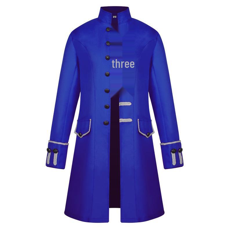 2024 European & American Men's Solid Color Steampunk Overcoat with Stand-Up Collar