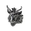 Adjustable Sterling Goat Head Pentagram Ring Men Women Vintage Punk Statement Jewelry