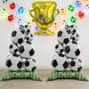 3Pcs Soccer Theme Foil Balloon Set, Giant Standing Football Stack & Golden Champion Trophy Mylar Balloons, Aesthetic Sports Even