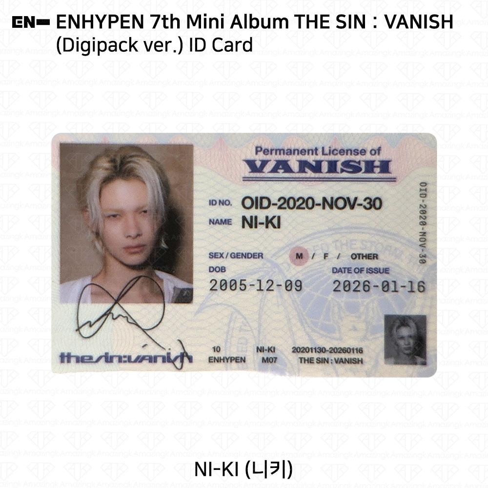 ENHYPEN 7-й мини-альбом THE SIN:VANISH Digipack версия. Фотокарточка KPOP K-POP